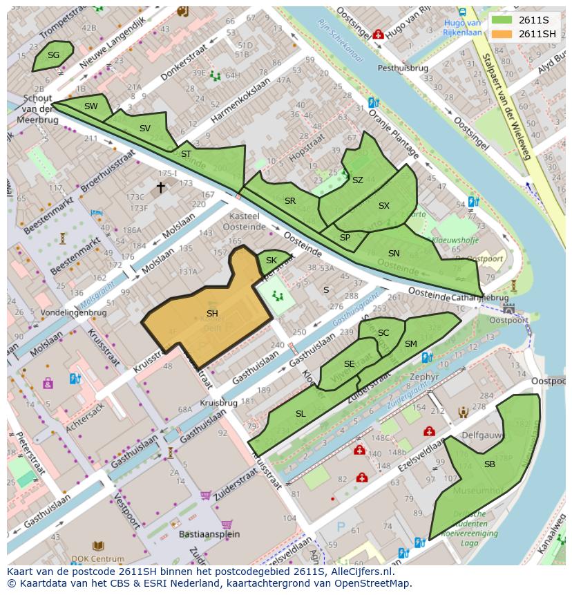 Afbeelding van het postcodegebied 2611 SH op de kaart.