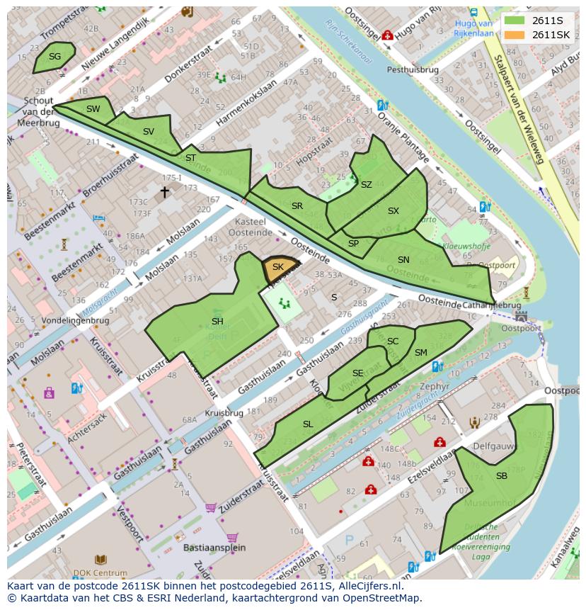 Afbeelding van het postcodegebied 2611 SK op de kaart.