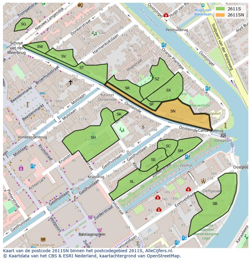 Afbeelding van het postcodegebied 2611 SN op de kaart.