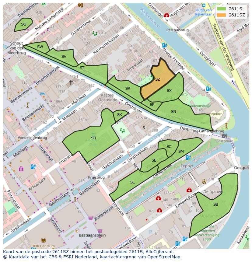 Afbeelding van het postcodegebied 2611 SZ op de kaart.