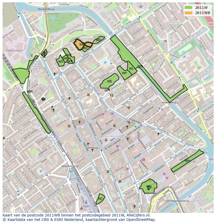 Afbeelding van het postcodegebied 2611 WB op de kaart.