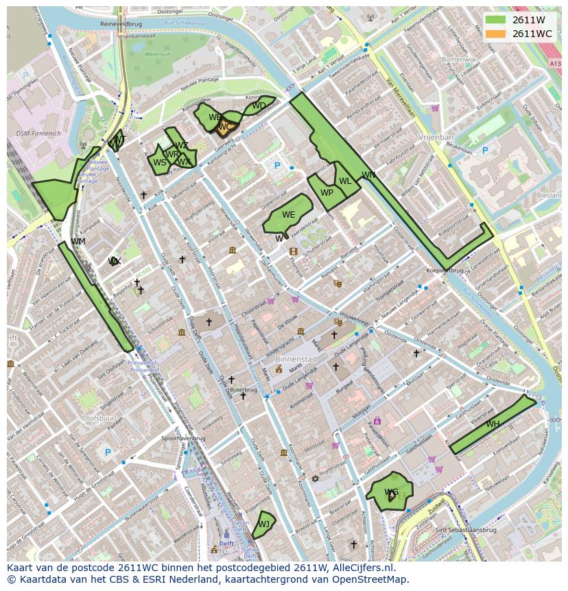 Afbeelding van het postcodegebied 2611 WC op de kaart.