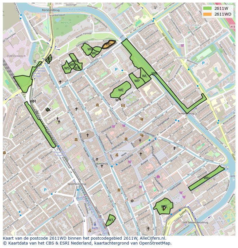 Afbeelding van het postcodegebied 2611 WD op de kaart.