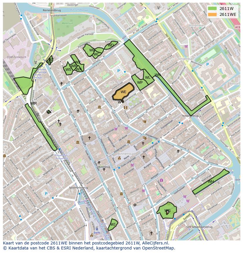 Afbeelding van het postcodegebied 2611 WE op de kaart.