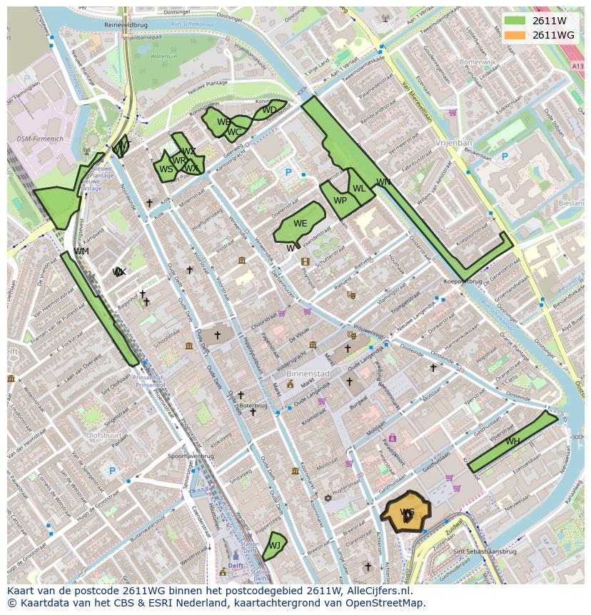 Afbeelding van het postcodegebied 2611 WG op de kaart.