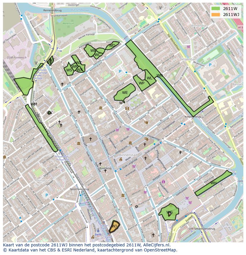 Afbeelding van het postcodegebied 2611 WJ op de kaart.