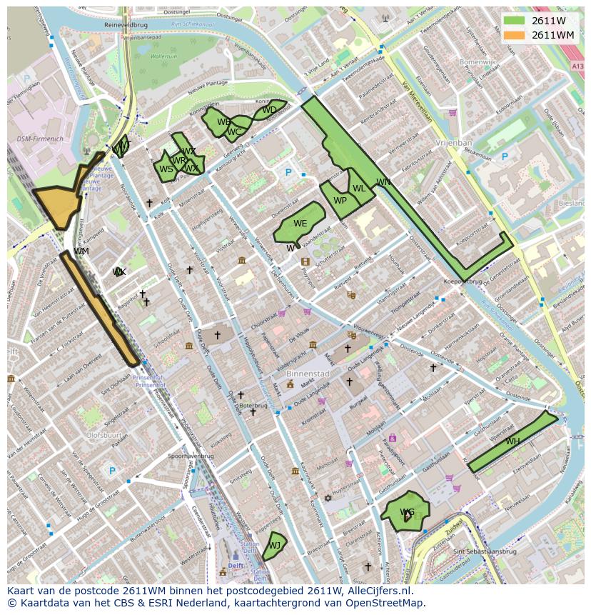 Afbeelding van het postcodegebied 2611 WM op de kaart.