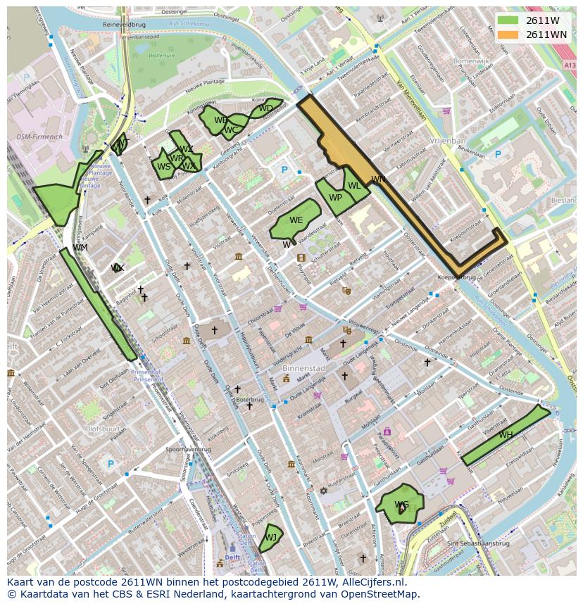 Afbeelding van het postcodegebied 2611 WN op de kaart.