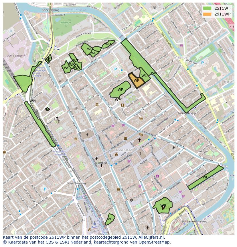 Afbeelding van het postcodegebied 2611 WP op de kaart.