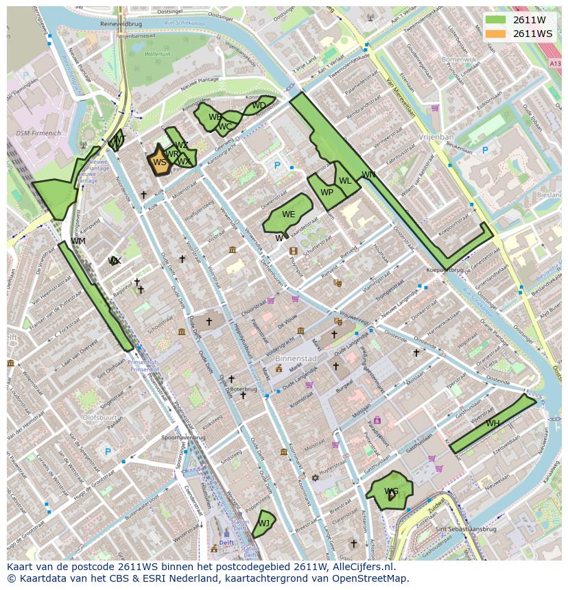 Afbeelding van het postcodegebied 2611 WS op de kaart.