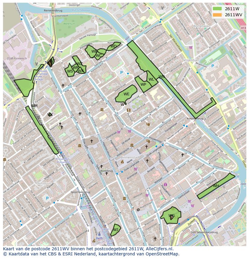 Afbeelding van het postcodegebied 2611 WV op de kaart.