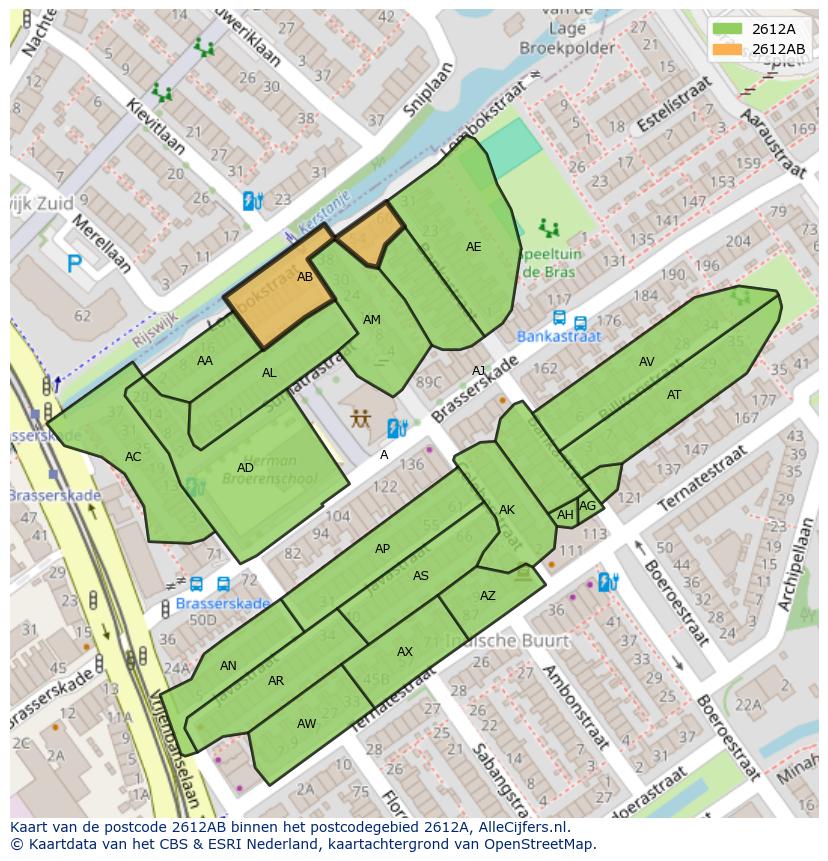Afbeelding van het postcodegebied 2612 AB op de kaart.