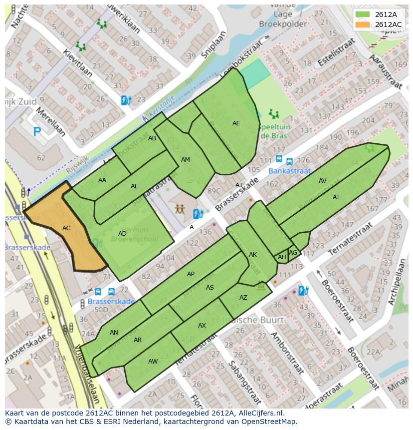 Afbeelding van het postcodegebied 2612 AC op de kaart.