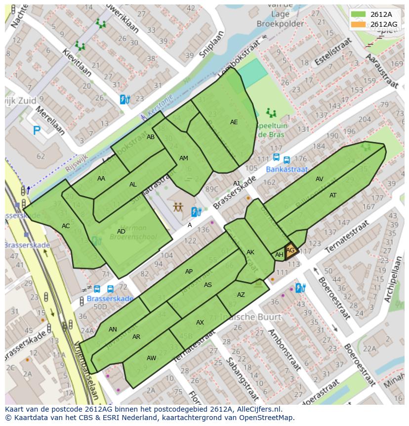 Afbeelding van het postcodegebied 2612 AG op de kaart.