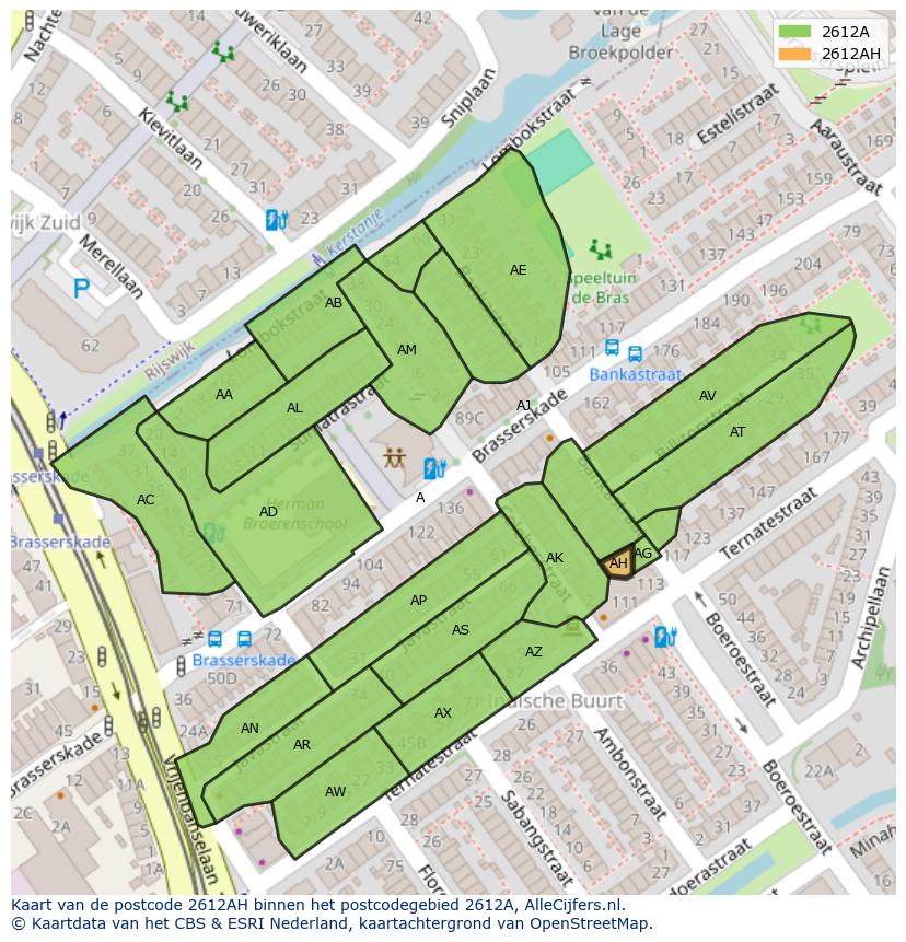 Afbeelding van het postcodegebied 2612 AH op de kaart.