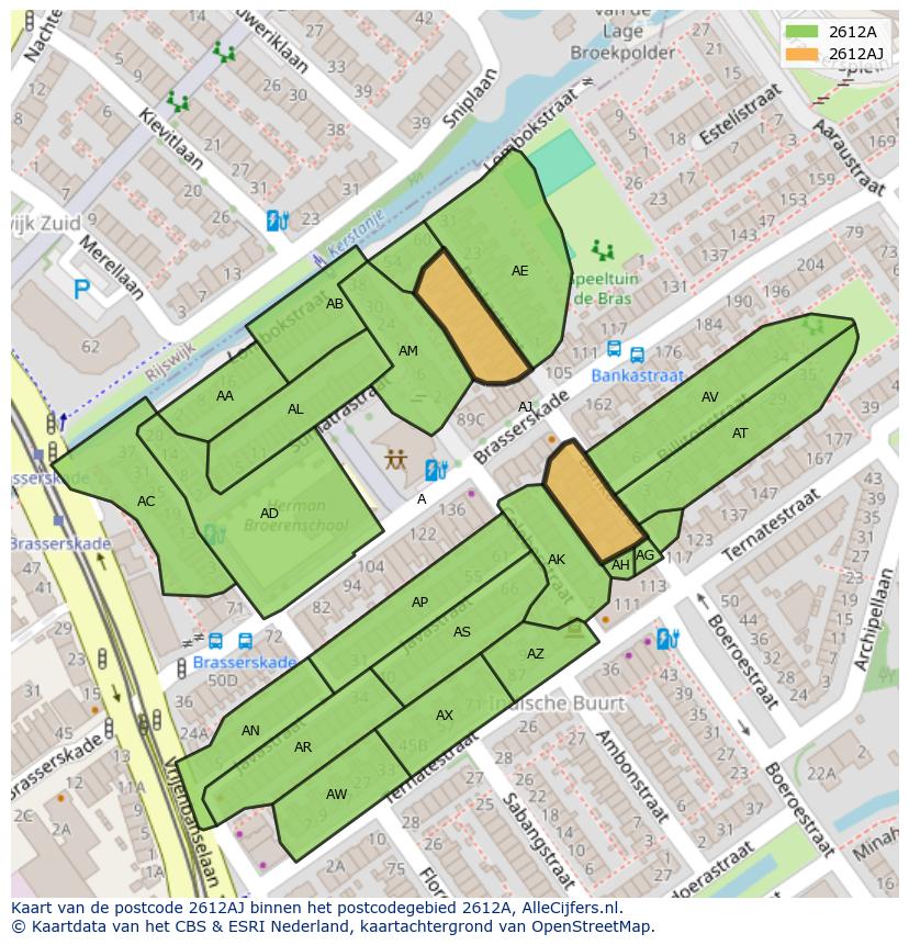 Afbeelding van het postcodegebied 2612 AJ op de kaart.