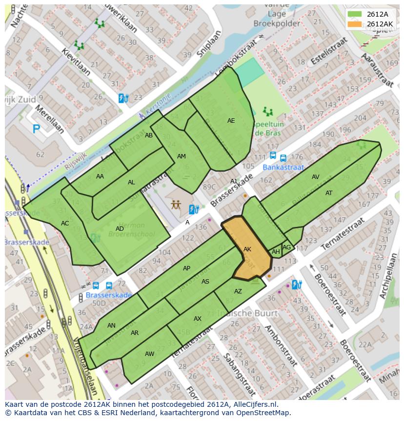 Afbeelding van het postcodegebied 2612 AK op de kaart.