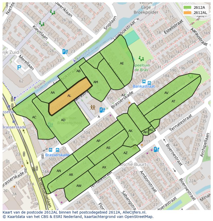 Afbeelding van het postcodegebied 2612 AL op de kaart.