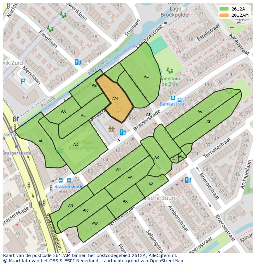 Afbeelding van het postcodegebied 2612 AM op de kaart.