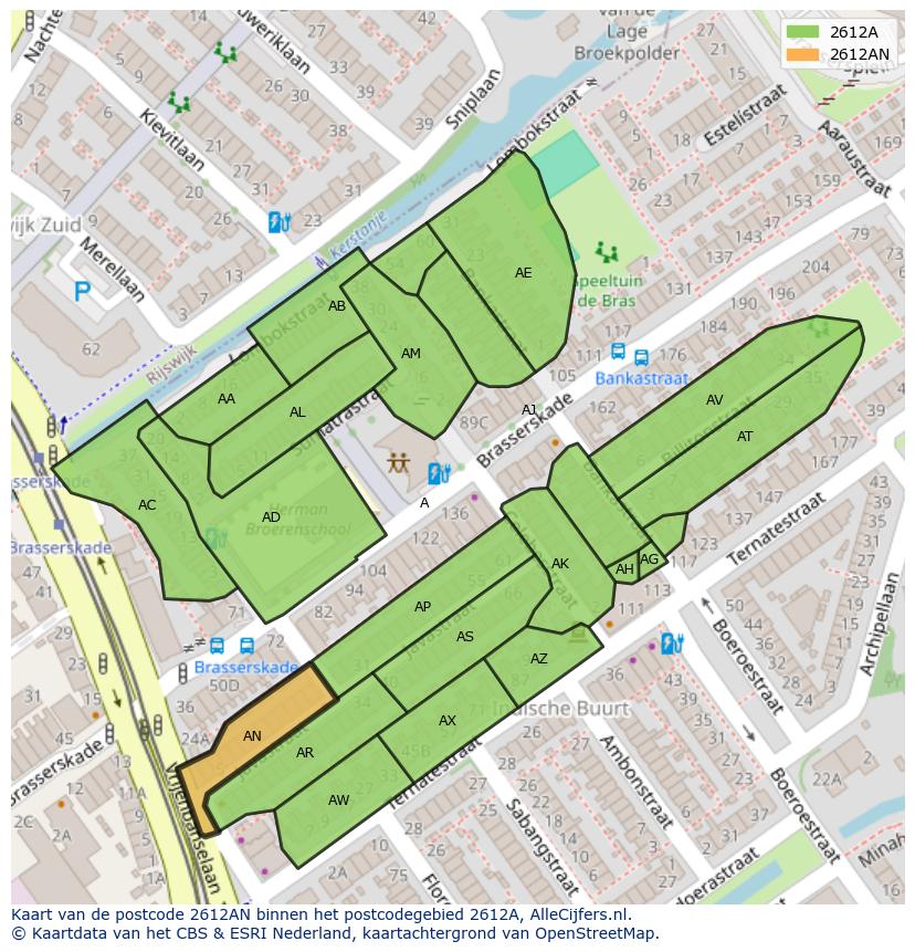 Afbeelding van het postcodegebied 2612 AN op de kaart.