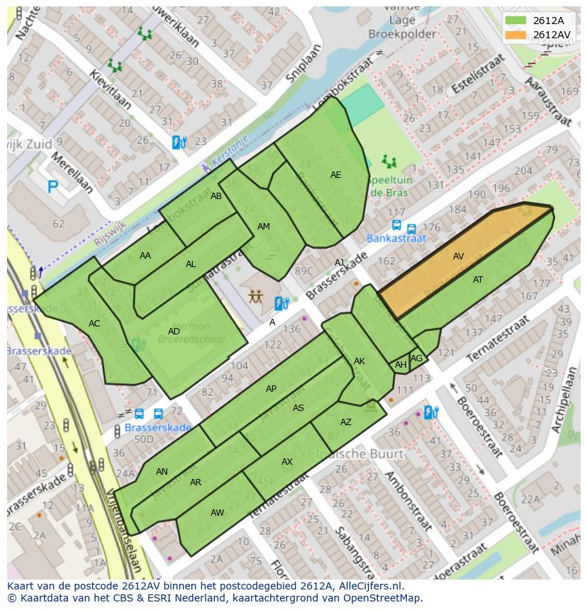 Afbeelding van het postcodegebied 2612 AV op de kaart.
