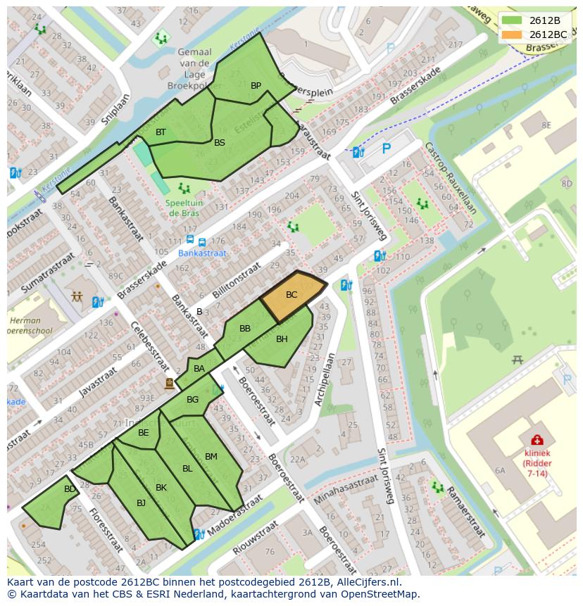 Afbeelding van het postcodegebied 2612 BC op de kaart.