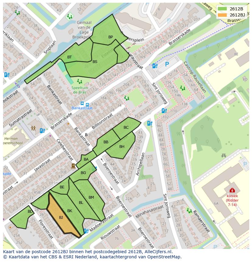 Afbeelding van het postcodegebied 2612 BJ op de kaart.
