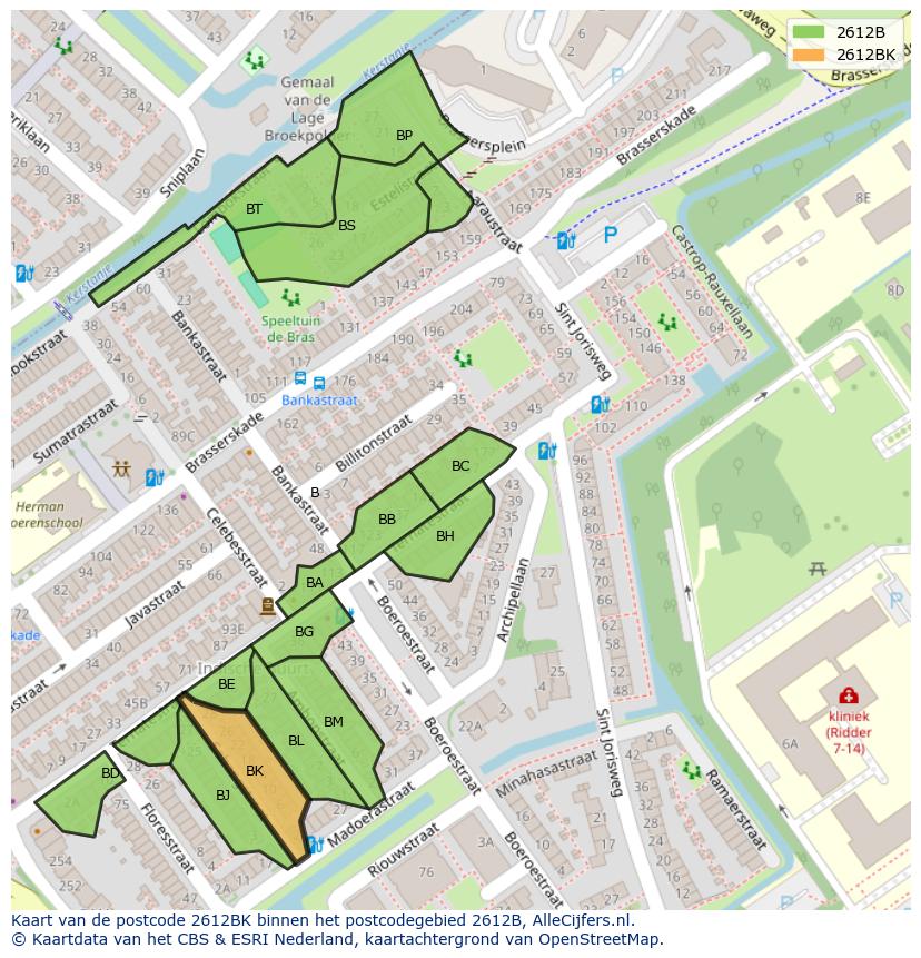 Afbeelding van het postcodegebied 2612 BK op de kaart.