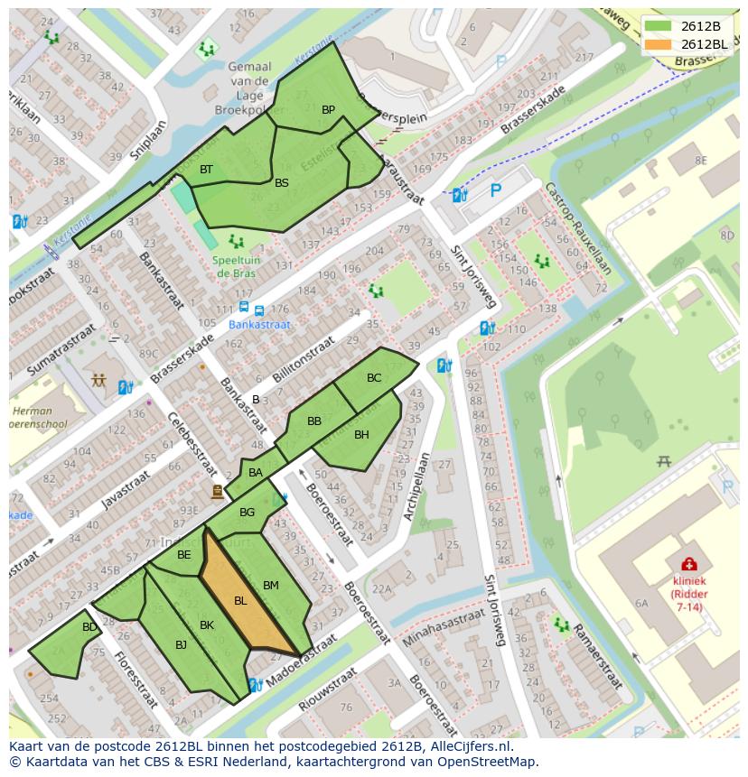 Afbeelding van het postcodegebied 2612 BL op de kaart.