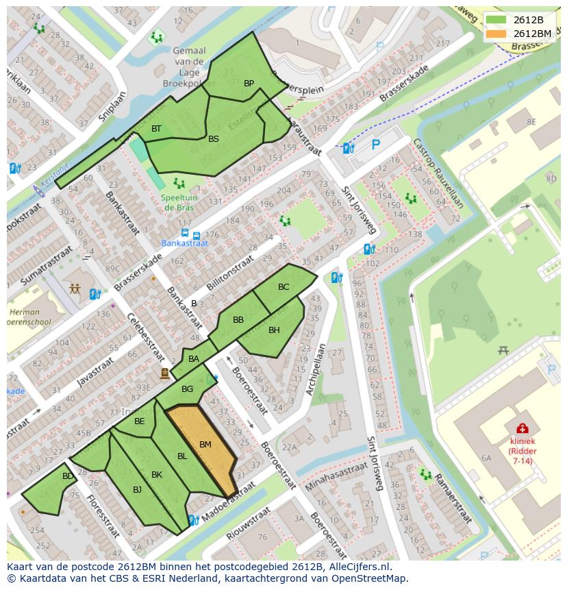 Afbeelding van het postcodegebied 2612 BM op de kaart.