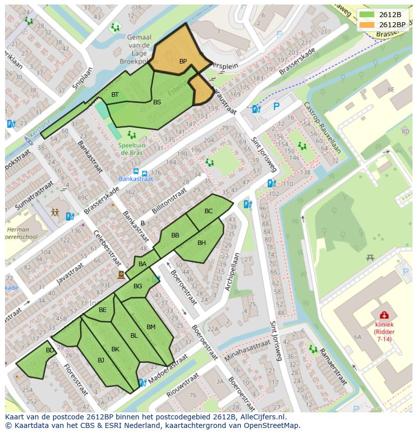 Afbeelding van het postcodegebied 2612 BP op de kaart.