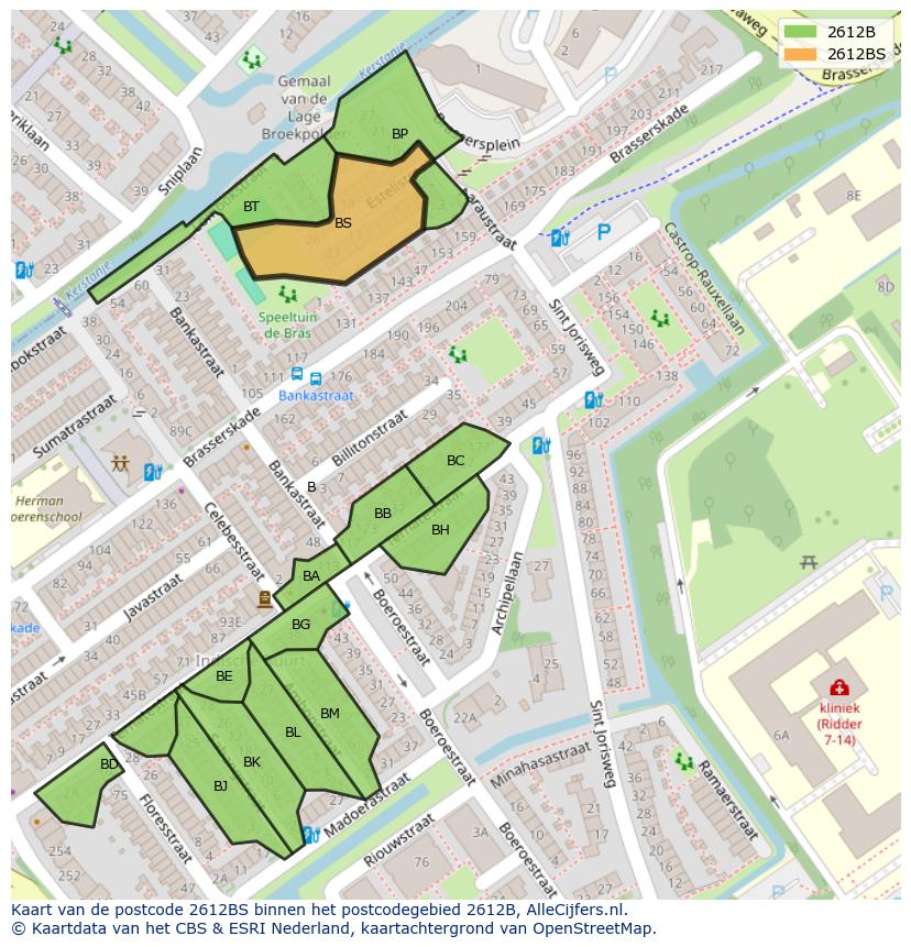 Afbeelding van het postcodegebied 2612 BS op de kaart.