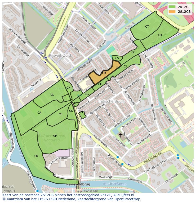 Afbeelding van het postcodegebied 2612 CB op de kaart.