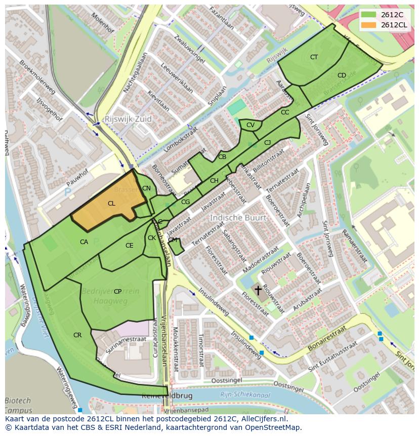 Afbeelding van het postcodegebied 2612 CL op de kaart.