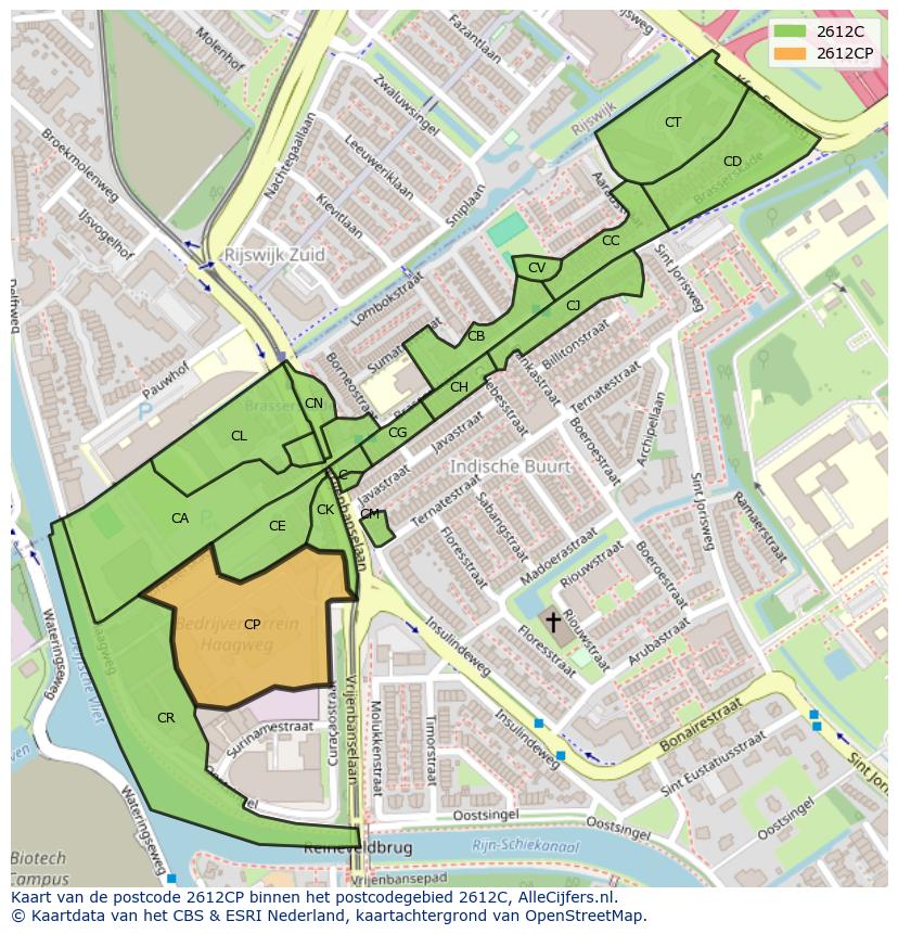 Afbeelding van het postcodegebied 2612 CP op de kaart.