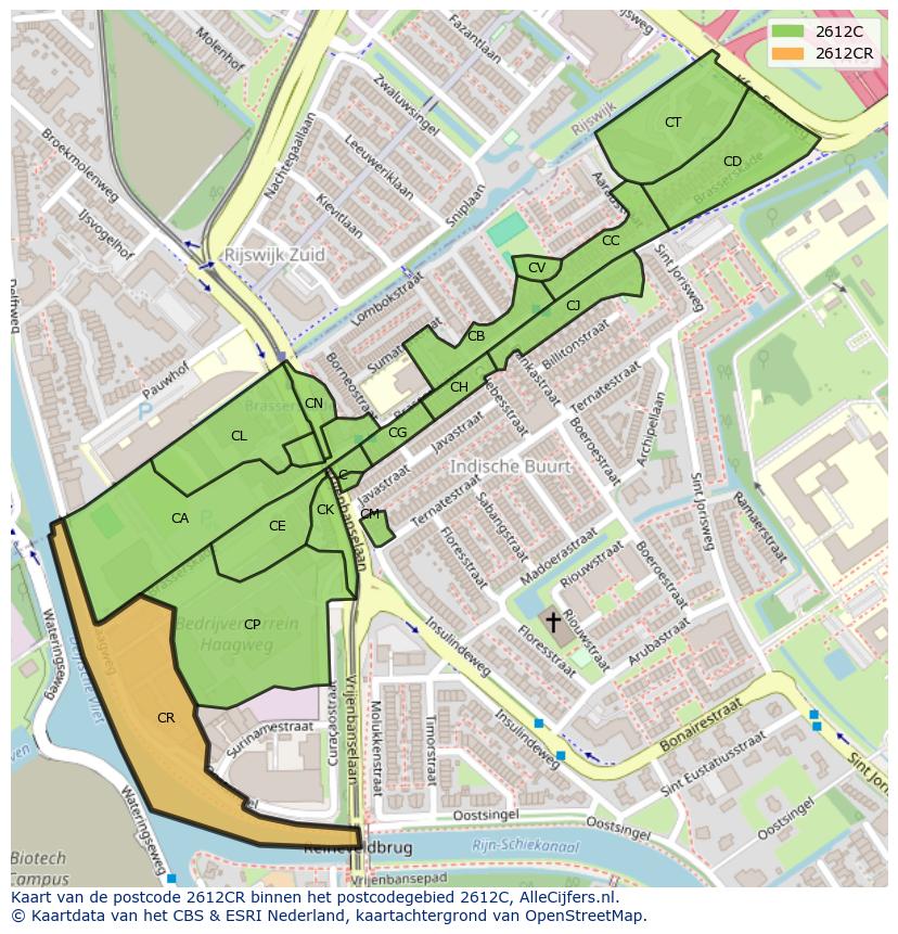 Afbeelding van het postcodegebied 2612 CR op de kaart.