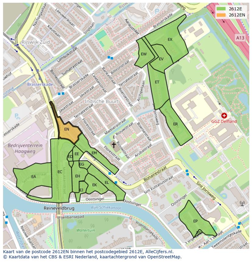 Afbeelding van het postcodegebied 2612 EN op de kaart.