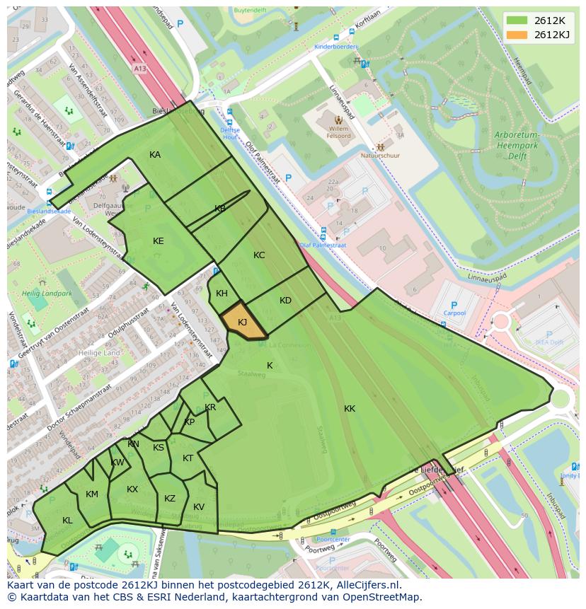 Afbeelding van het postcodegebied 2612 KJ op de kaart.