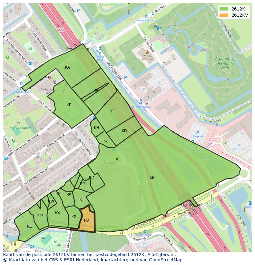 Afbeelding van het postcodegebied 2612 KV op de kaart.