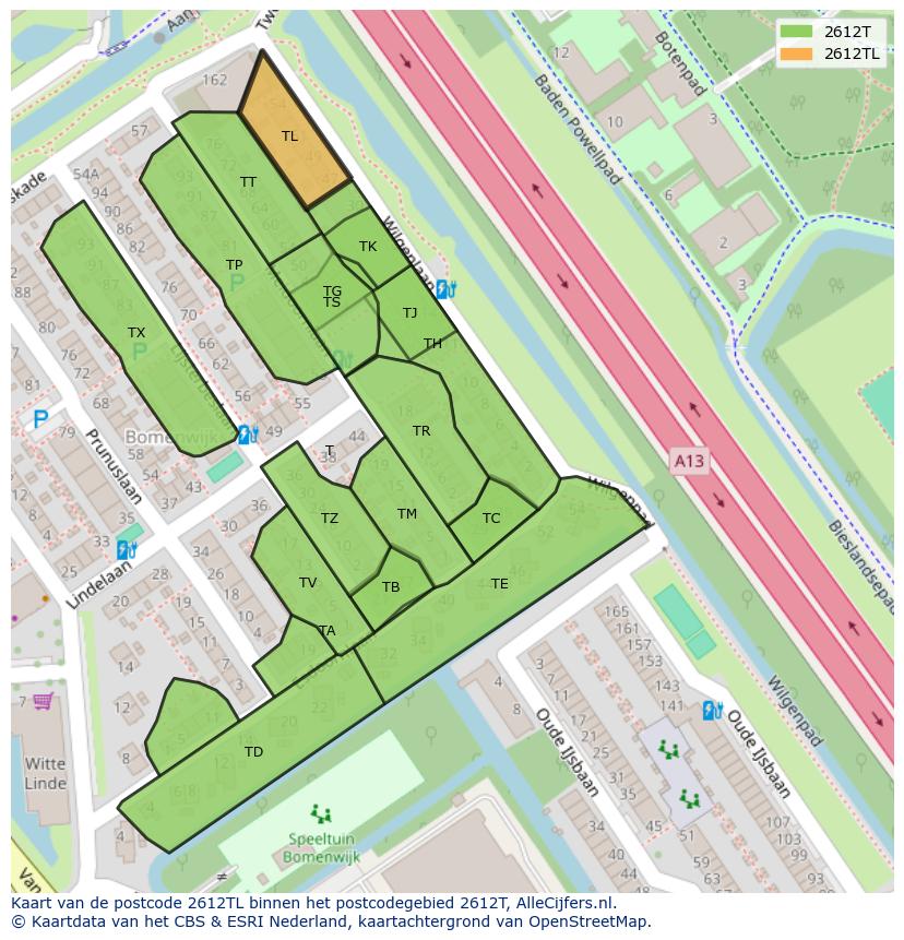 Afbeelding van het postcodegebied 2612 TL op de kaart.