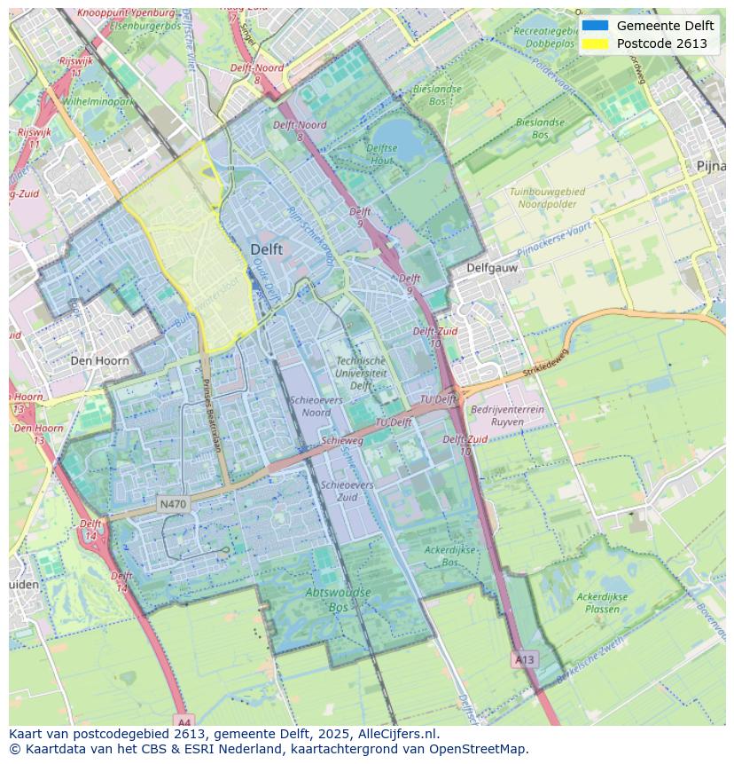Afbeelding van het postcodegebied 2613 op de kaart.