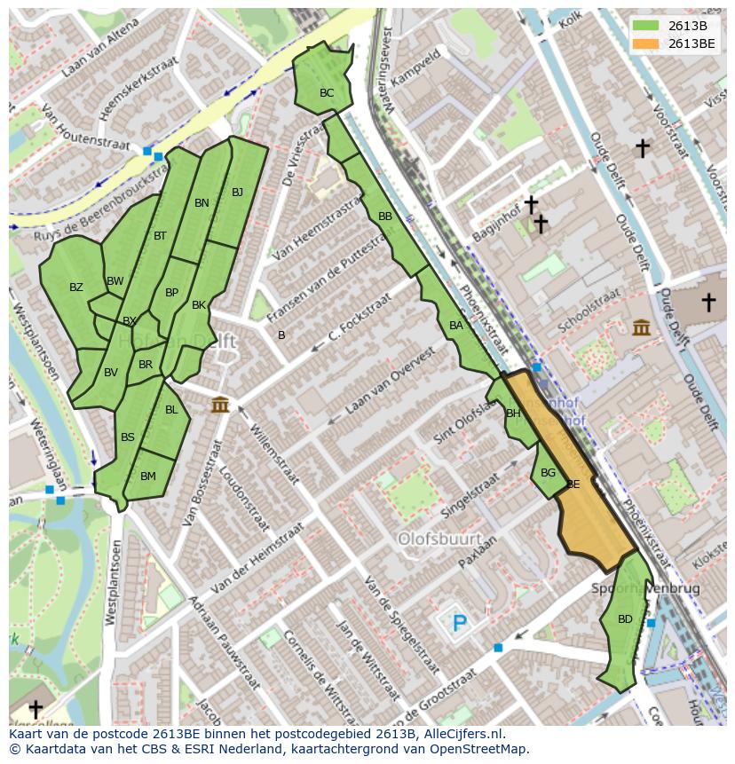 Afbeelding van het postcodegebied 2613 BE op de kaart.