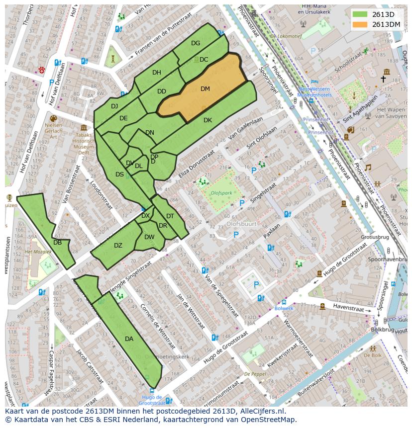 Afbeelding van het postcodegebied 2613 DM op de kaart.
