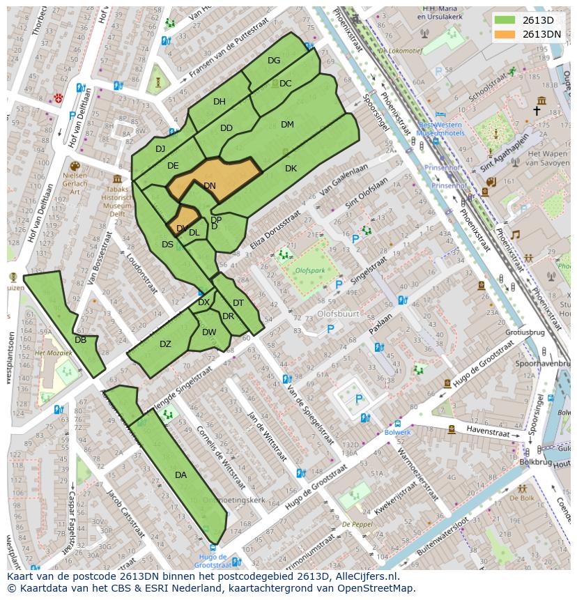 Afbeelding van het postcodegebied 2613 DN op de kaart.