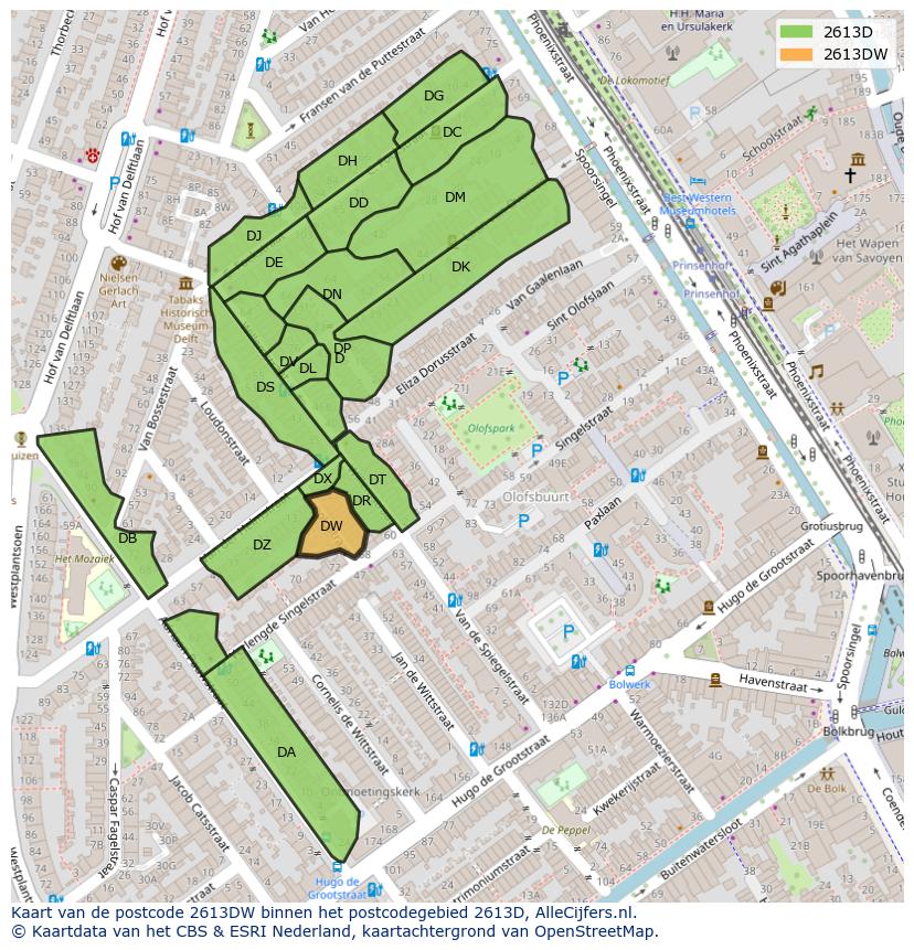 Afbeelding van het postcodegebied 2613 DW op de kaart.