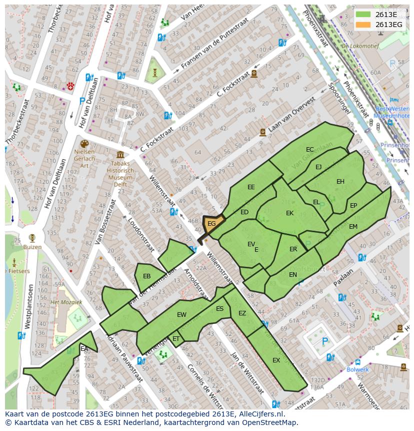 Afbeelding van het postcodegebied 2613 EG op de kaart.