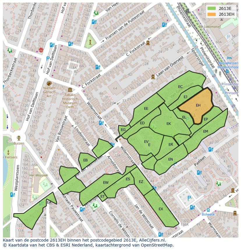 Afbeelding van het postcodegebied 2613 EH op de kaart.