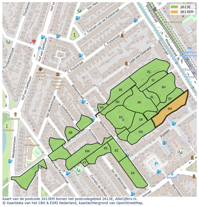 Afbeelding van het postcodegebied 2613 EM op de kaart.