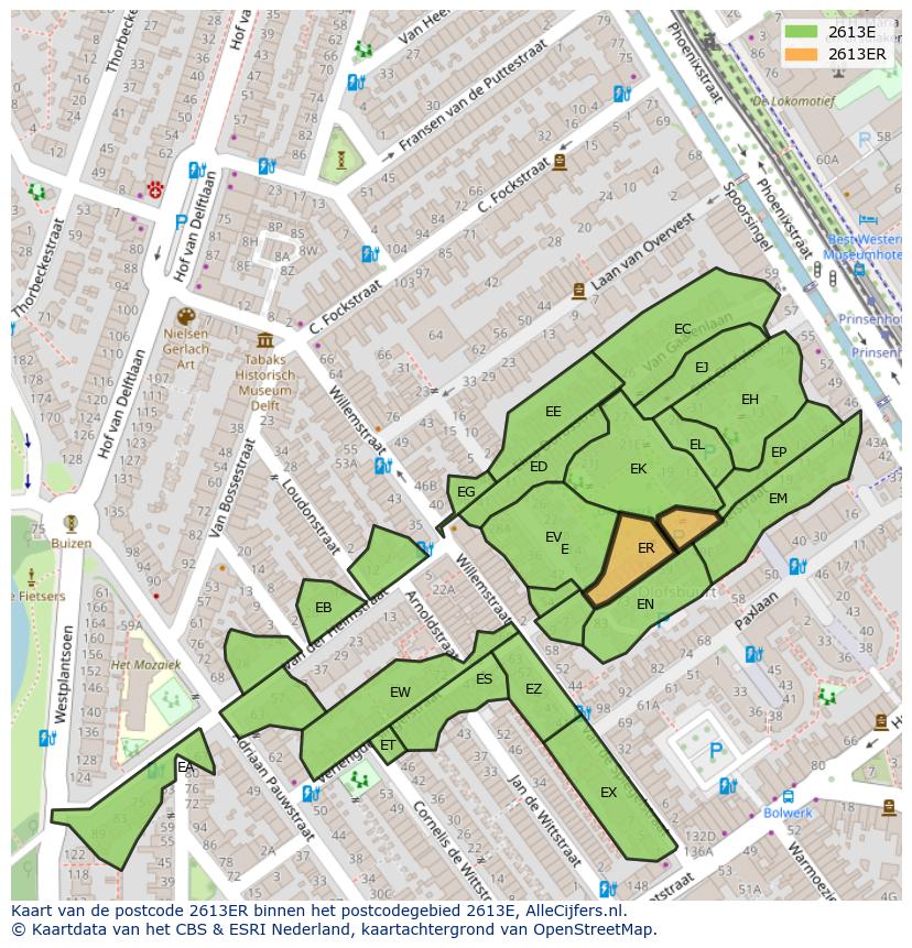Afbeelding van het postcodegebied 2613 ER op de kaart.