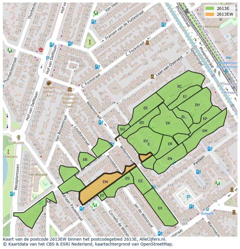 Afbeelding van het postcodegebied 2613 EW op de kaart.